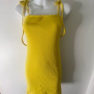 Nasty Gal Ribbed Knit Bright Yellow Adjustable Self-Tie Spaghetti Strap Dress